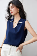 Polo Neck Sleeveless Knit Vest, Casual Loose-Fitting Versatile Shoulder Cover Top for Women
