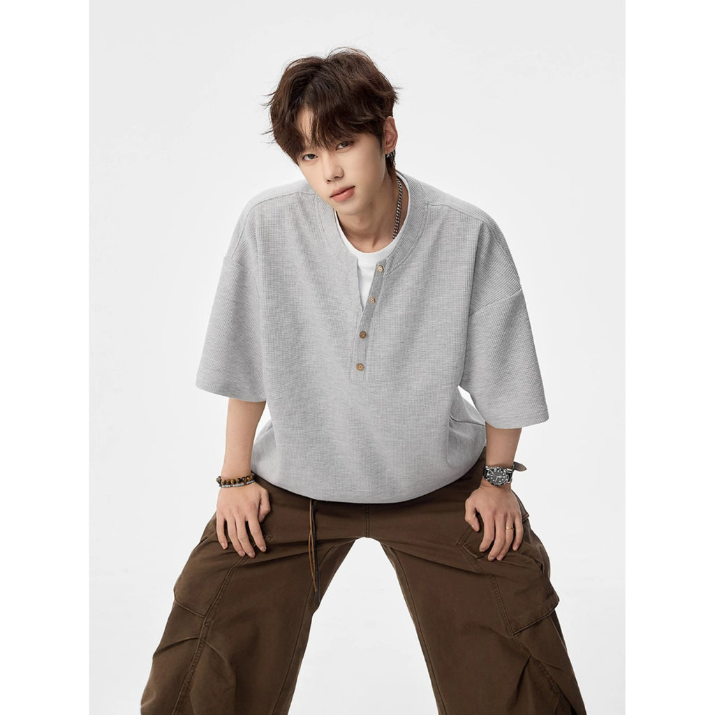 False Two-Piece Buttoned Short Sleeve T-Shirt
