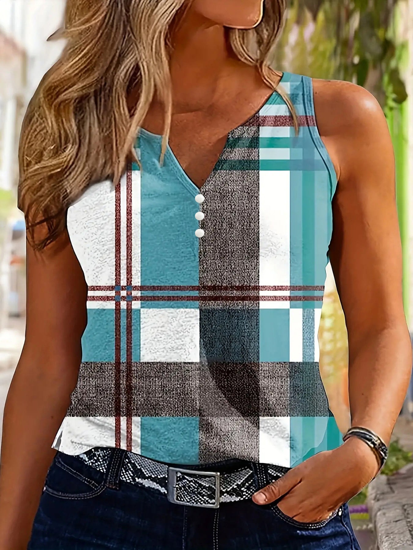 Checkered Color Block Tank