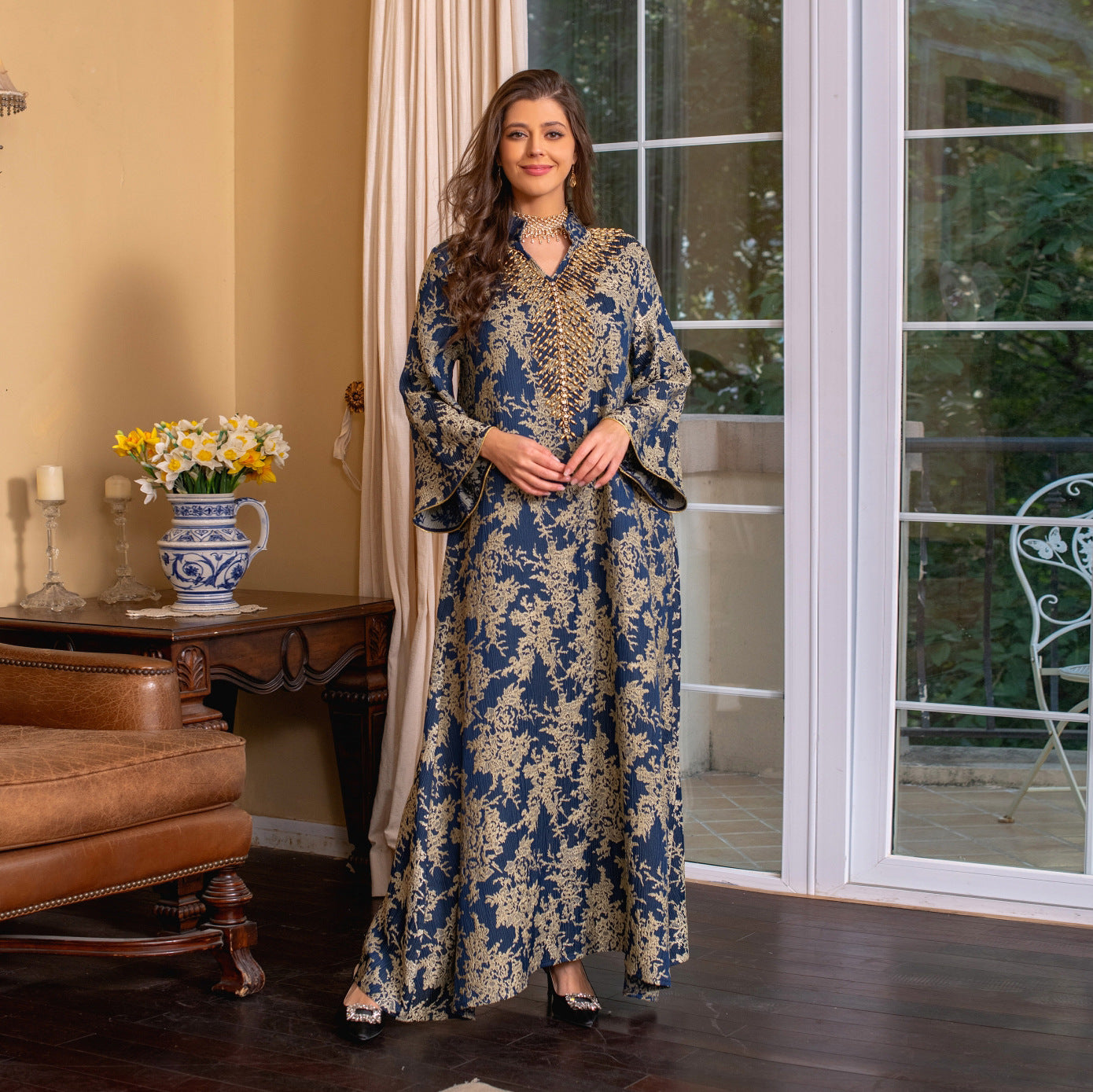 Embroidered Kaftan Maxi Dress