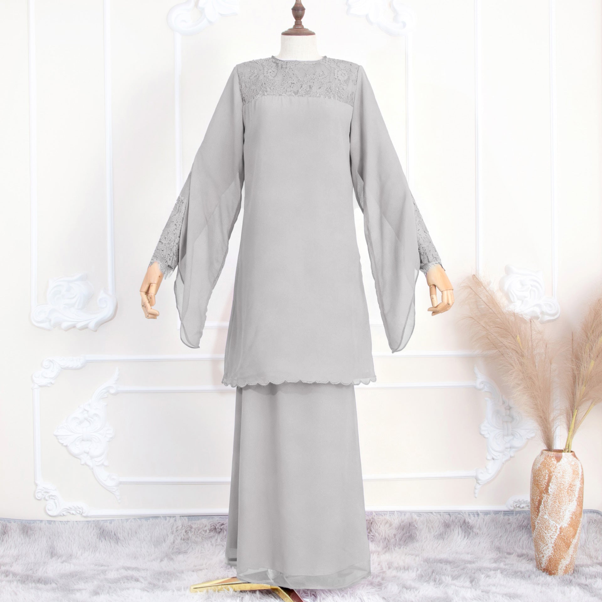Lace & Chiffon Two-Piece Set
