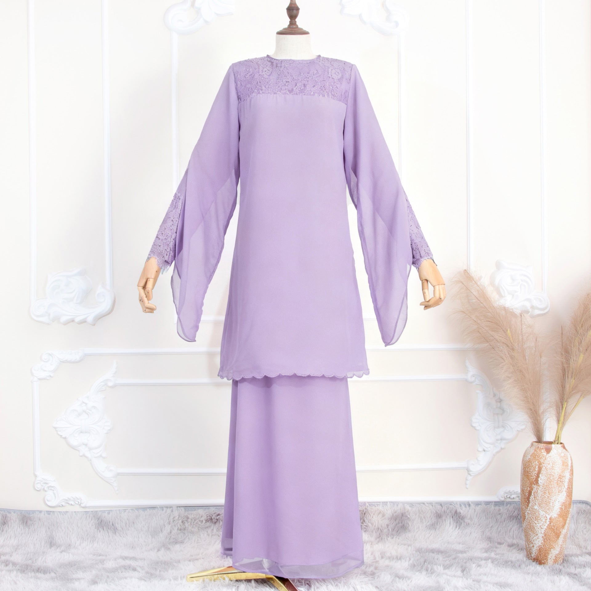 Lace & Chiffon Two-Piece Set