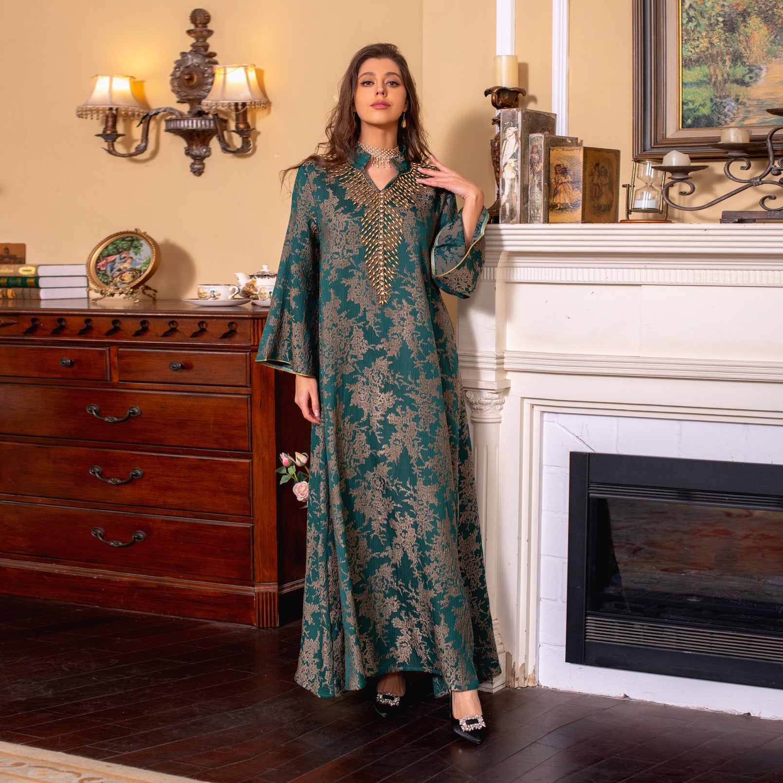 Embroidered Kaftan Maxi Dress