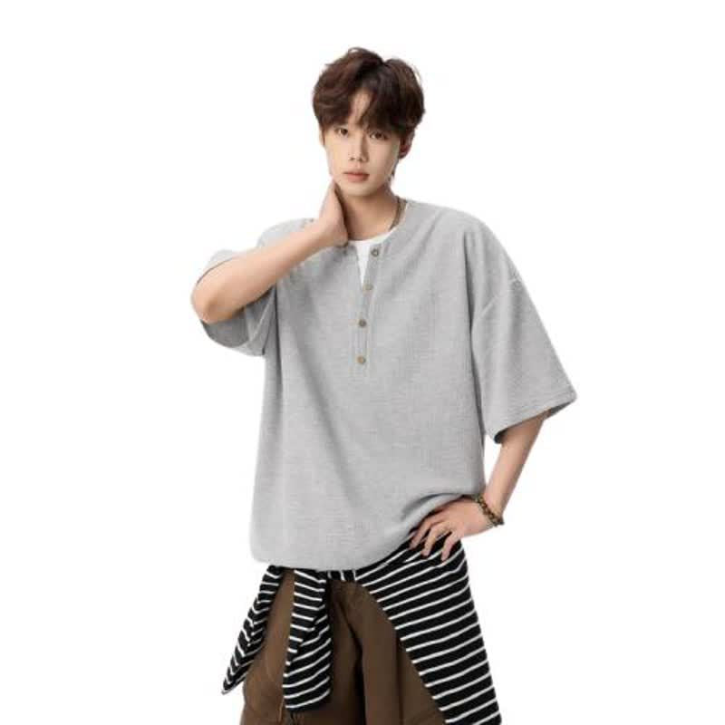 False Two-Piece Buttoned Short Sleeve T-Shirt